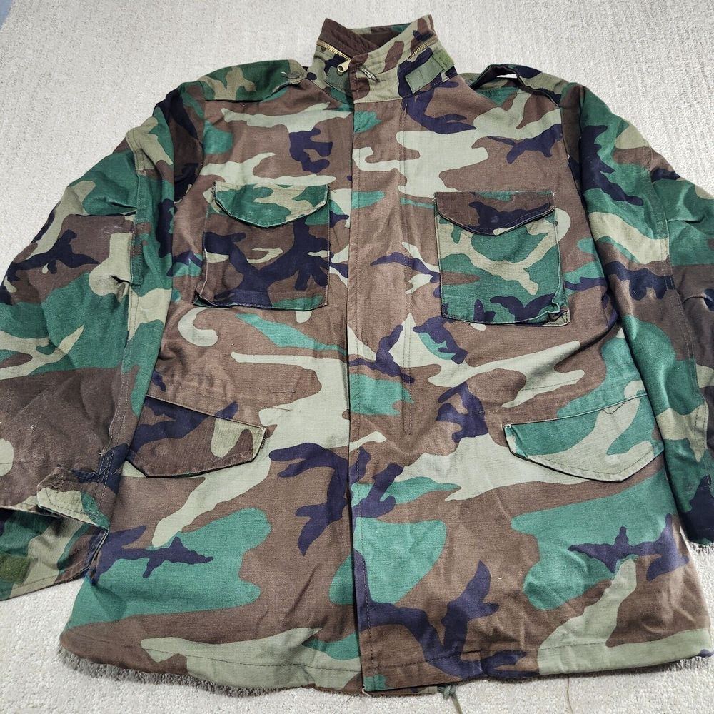 Vintage M65 Field Coat Men M Long Woodland Camo USA‎ Made No Liner Cold Weather